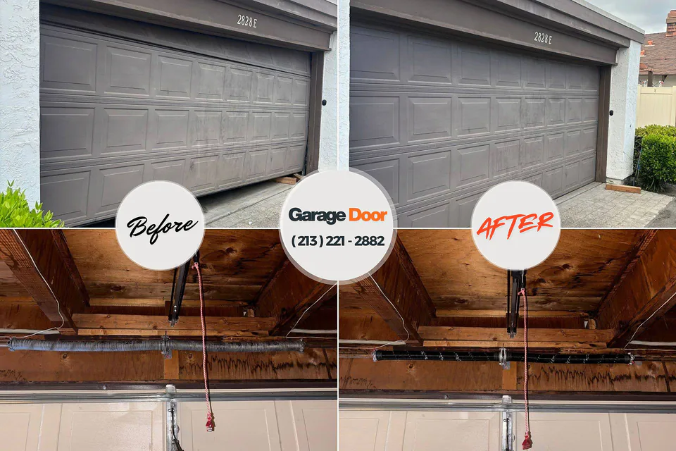 Before and after: garage door repair Islip Terrace, NY